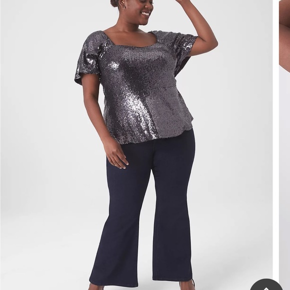 Sequin Flutter Sleeve Peplum Top - Picture 10 of 10